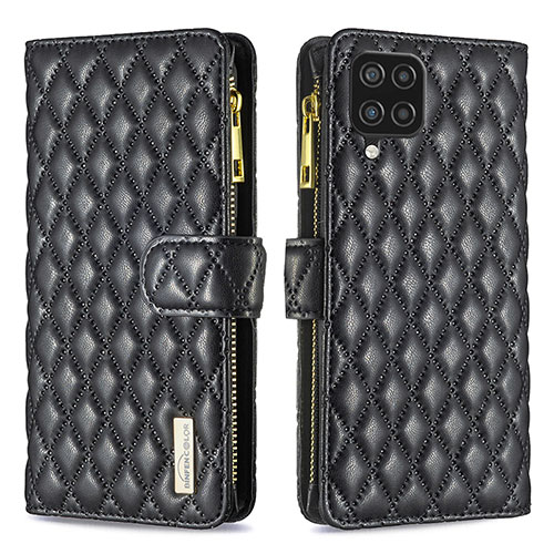 Leather Case Stands Flip Cover Holder B12F for Samsung Galaxy M12 Black