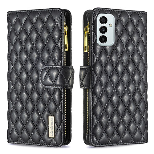 Leather Case Stands Flip Cover Holder B12F for Samsung Galaxy M23 5G Black