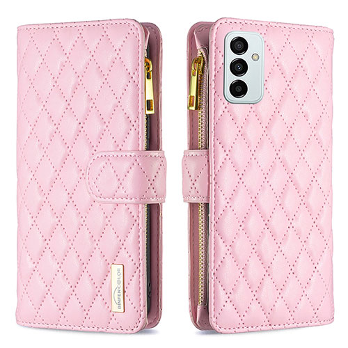 Leather Case Stands Flip Cover Holder B12F for Samsung Galaxy M23 5G Rose Gold