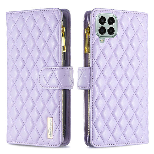 Leather Case Stands Flip Cover Holder B12F for Samsung Galaxy M33 5G Purple