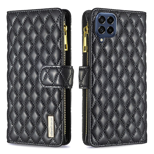 Leather Case Stands Flip Cover Holder B12F for Samsung Galaxy M53 5G Black