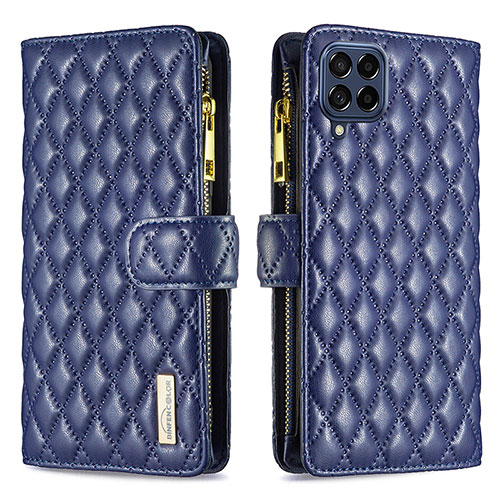 Leather Case Stands Flip Cover Holder B12F for Samsung Galaxy M53 5G Blue