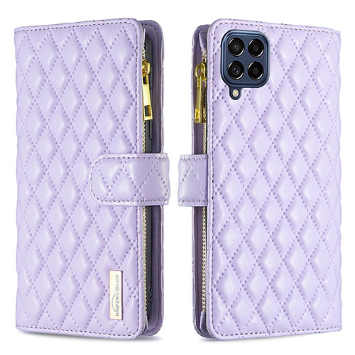 Leather Case Stands Flip Cover Holder B12F for Samsung Galaxy M53 5G Purple