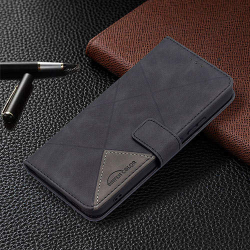 Leather Case Stands Flip Cover Holder B12F for Samsung Galaxy S21 5G Black