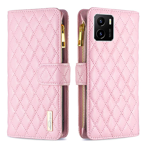 Leather Case Stands Flip Cover Holder B12F for Vivo Y01 Rose Gold