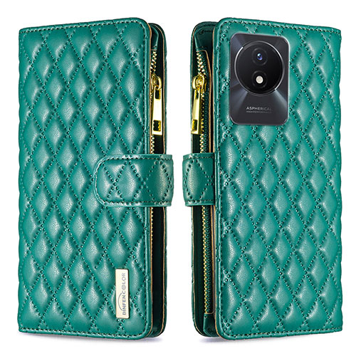 Leather Case Stands Flip Cover Holder B12F for Vivo Y02 Green