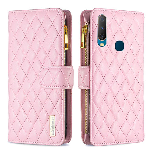 Leather Case Stands Flip Cover Holder B12F for Vivo Y11 Rose Gold