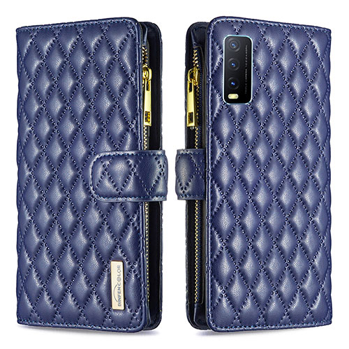 Leather Case Stands Flip Cover Holder B12F for Vivo Y11s Blue