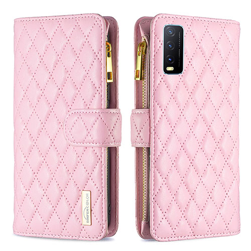 Leather Case Stands Flip Cover Holder B12F for Vivo Y11s Rose Gold