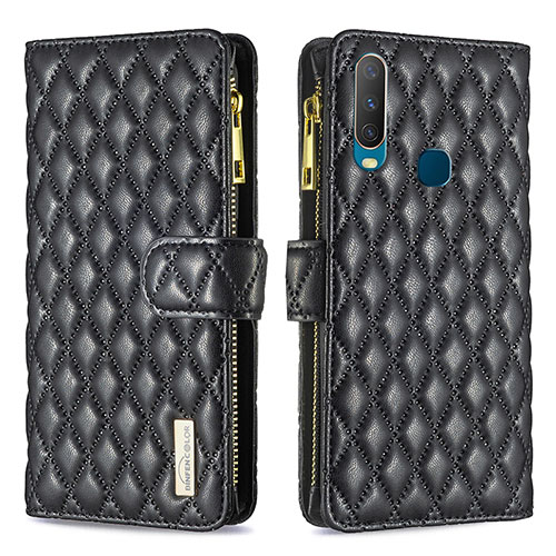 Leather Case Stands Flip Cover Holder B12F for Vivo Y12 Black