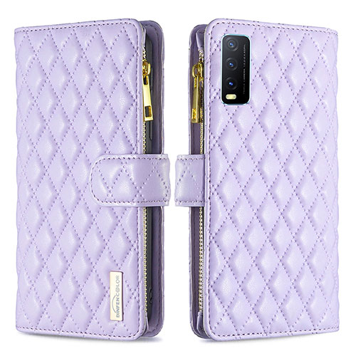 Leather Case Stands Flip Cover Holder B12F for Vivo Y12A Purple