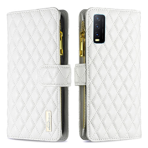 Leather Case Stands Flip Cover Holder B12F for Vivo Y12s (2021) White