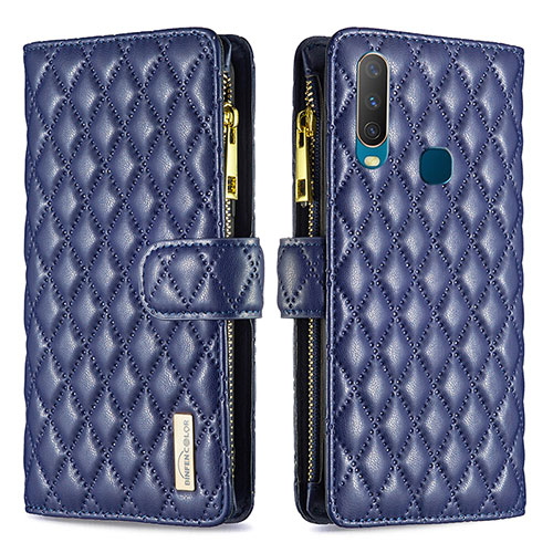 Leather Case Stands Flip Cover Holder B12F for Vivo Y15 Blue