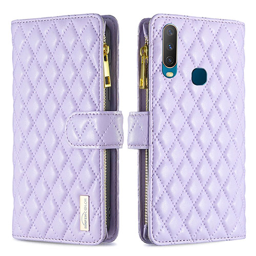 Leather Case Stands Flip Cover Holder B12F for Vivo Y17 Purple