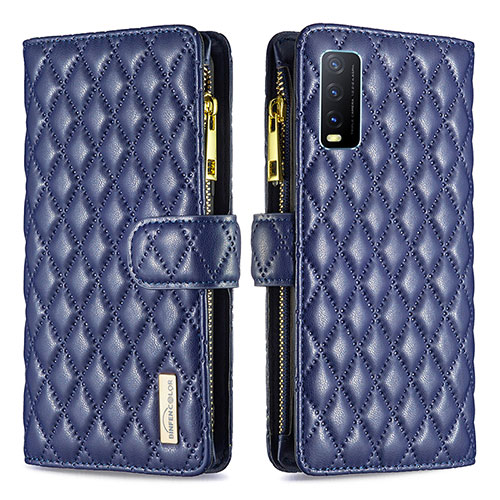 Leather Case Stands Flip Cover Holder B12F for Vivo Y20G Blue