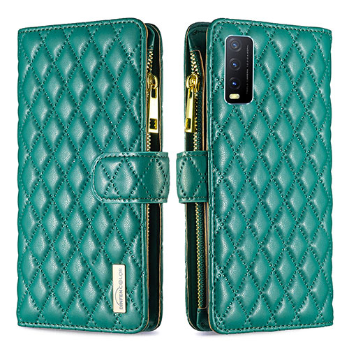 Leather Case Stands Flip Cover Holder B12F for Vivo Y20s Green