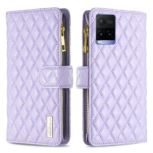 Leather Case Stands Flip Cover Holder B12F for Vivo Y21 Purple