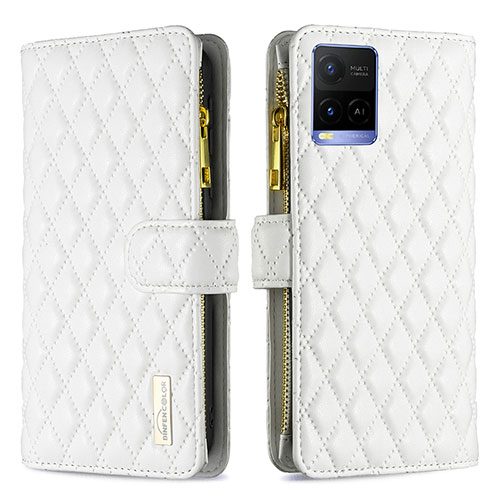 Leather Case Stands Flip Cover Holder B12F for Vivo Y21a White