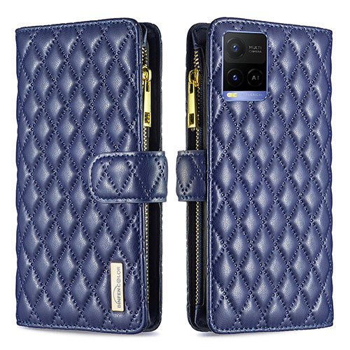 Leather Case Stands Flip Cover Holder B12F for Vivo Y21G Blue