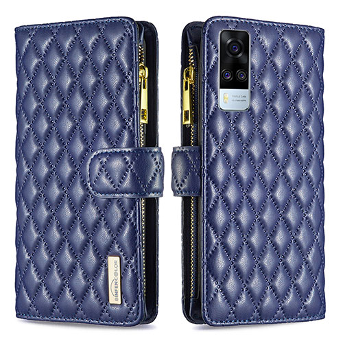 Leather Case Stands Flip Cover Holder B12F for Vivo Y31 (2021) Blue