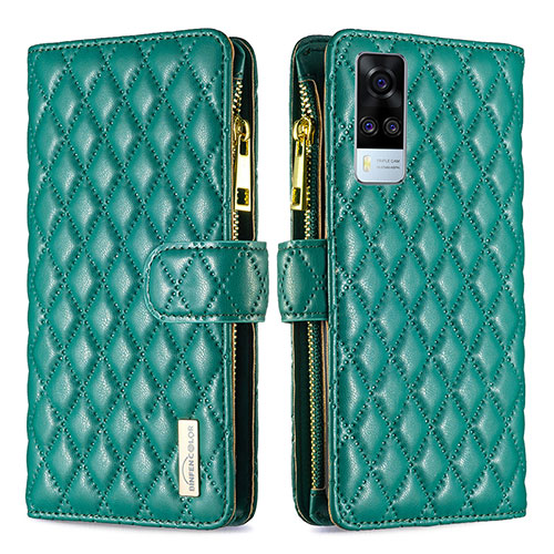 Leather Case Stands Flip Cover Holder B12F for Vivo Y31 (2021) Green