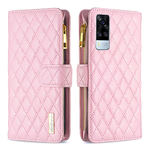 Leather Case Stands Flip Cover Holder B12F for Vivo Y31 (2021) Rose Gold