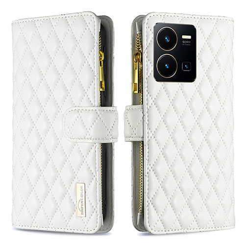 Leather Case Stands Flip Cover Holder B12F for Vivo Y35 4G White