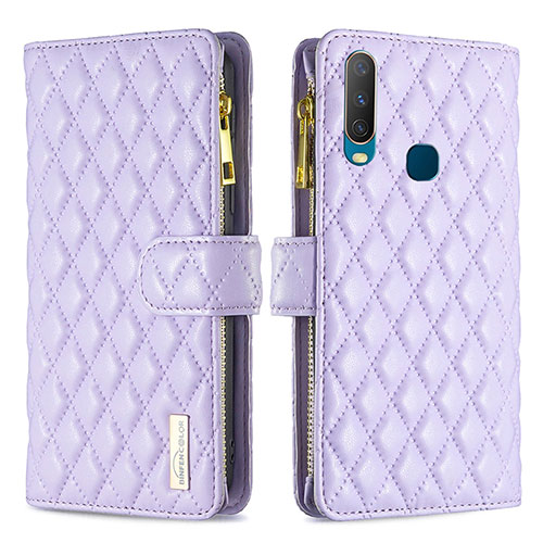 Leather Case Stands Flip Cover Holder B12F for Vivo Y3s Purple