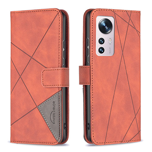 Leather Case Stands Flip Cover Holder B12F for Xiaomi Mi 12S 5G Orange