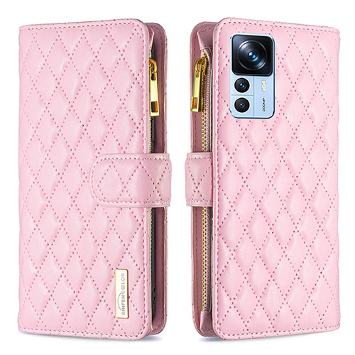 Leather Case Stands Flip Cover Holder B12F for Xiaomi Mi 12T 5G Rose Gold