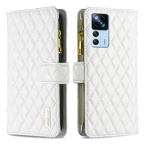 Leather Case Stands Flip Cover Holder B12F for Xiaomi Mi 12T 5G White