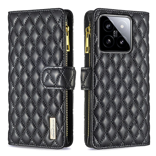 Leather Case Stands Flip Cover Holder B12F for Xiaomi Mi 14 5G Black