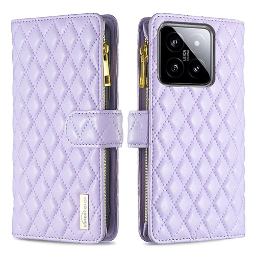 Leather Case Stands Flip Cover Holder B12F for Xiaomi Mi 14 Pro 5G Purple