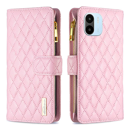 Leather Case Stands Flip Cover Holder B12F for Xiaomi Poco C50 Rose Gold