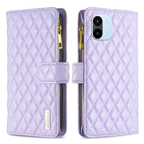 Leather Case Stands Flip Cover Holder B12F for Xiaomi Poco C51 Purple