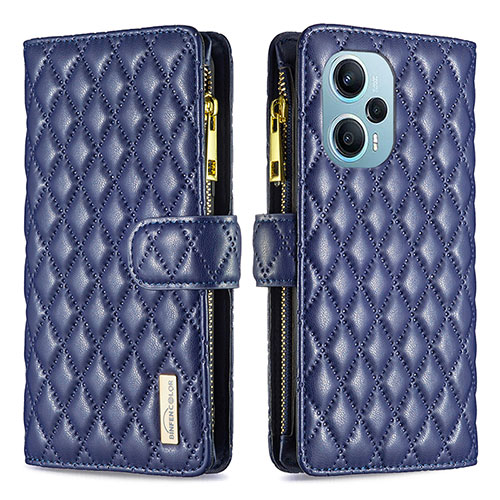 Leather Case Stands Flip Cover Holder B12F for Xiaomi Poco F5 5G Blue