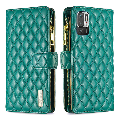 Leather Case Stands Flip Cover Holder B12F for Xiaomi POCO M3 Pro 5G Green