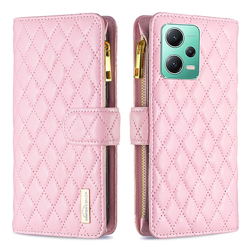 Leather Case Stands Flip Cover Holder B12F for Xiaomi Poco X5 5G Rose Gold