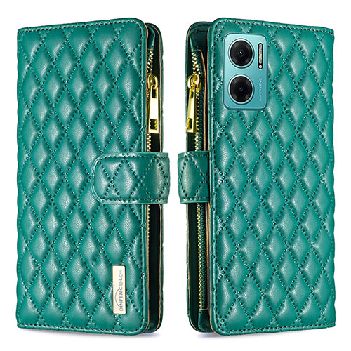 Leather Case Stands Flip Cover Holder B12F for Xiaomi Redmi 10 5G Green