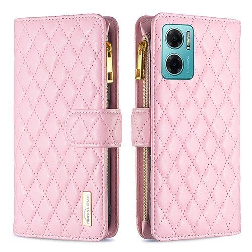 Leather Case Stands Flip Cover Holder B12F for Xiaomi Redmi 10 5G Rose Gold