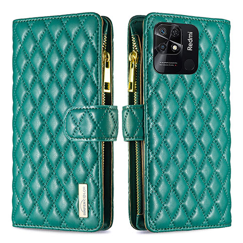 Leather Case Stands Flip Cover Holder B12F for Xiaomi Redmi 10 India Green