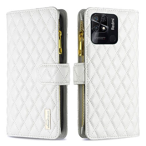 Leather Case Stands Flip Cover Holder B12F for Xiaomi Redmi 10 India White