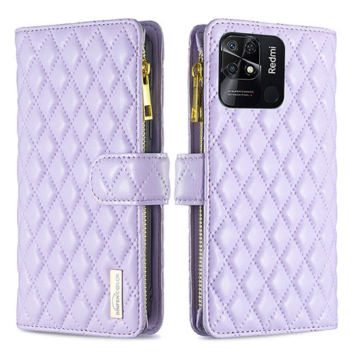 Leather Case Stands Flip Cover Holder B12F for Xiaomi Redmi 10C 4G Purple