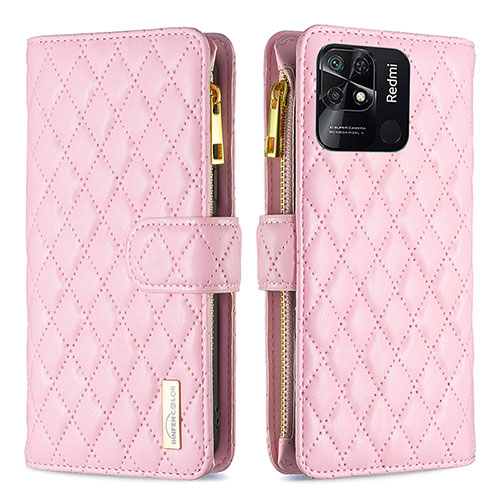 Leather Case Stands Flip Cover Holder B12F for Xiaomi Redmi 10C 4G Rose Gold