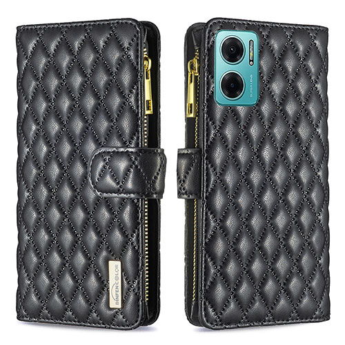 Leather Case Stands Flip Cover Holder B12F for Xiaomi Redmi 11 Prime 5G Black