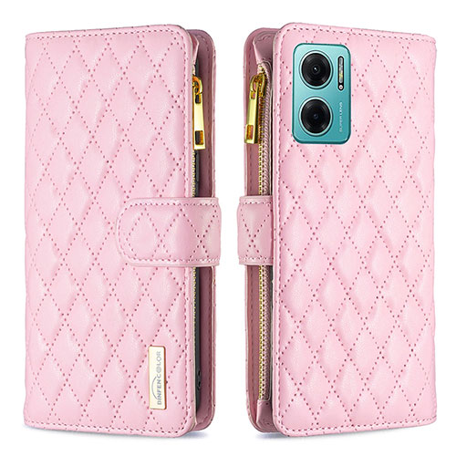 Leather Case Stands Flip Cover Holder B12F for Xiaomi Redmi 11 Prime 5G Rose Gold