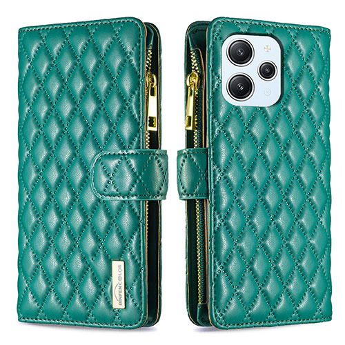 Leather Case Stands Flip Cover Holder B12F for Xiaomi Redmi 12 4G Green