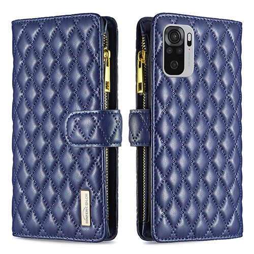 Leather Case Stands Flip Cover Holder B12F for Xiaomi Redmi Note 10 4G Blue