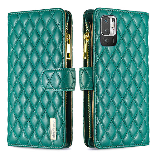 Leather Case Stands Flip Cover Holder B12F for Xiaomi Redmi Note 10 5G Green