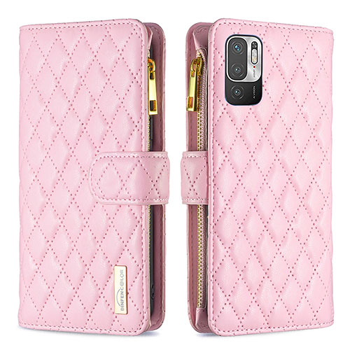 Leather Case Stands Flip Cover Holder B12F for Xiaomi Redmi Note 10 5G Rose Gold